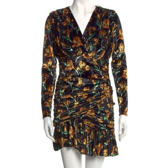 Delfi Collective Black Velvet Ruched Tiger Lily Print Cocktail Dress M - Picture 6 of 9